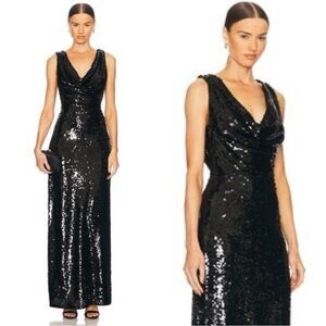 NWT House Of Harlow 1960 Viola Maxi Black Gown Dress Sequin Size XS